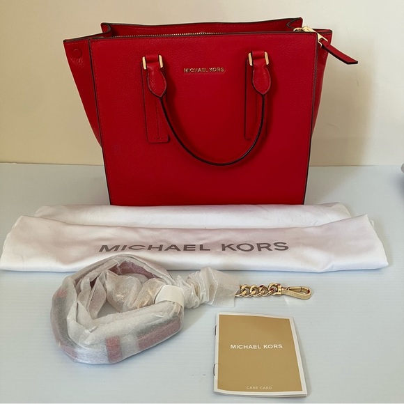 Michael Michael Kors Alessa Medium Pebbled Leather Satchel in Red - Picture 5 of 14